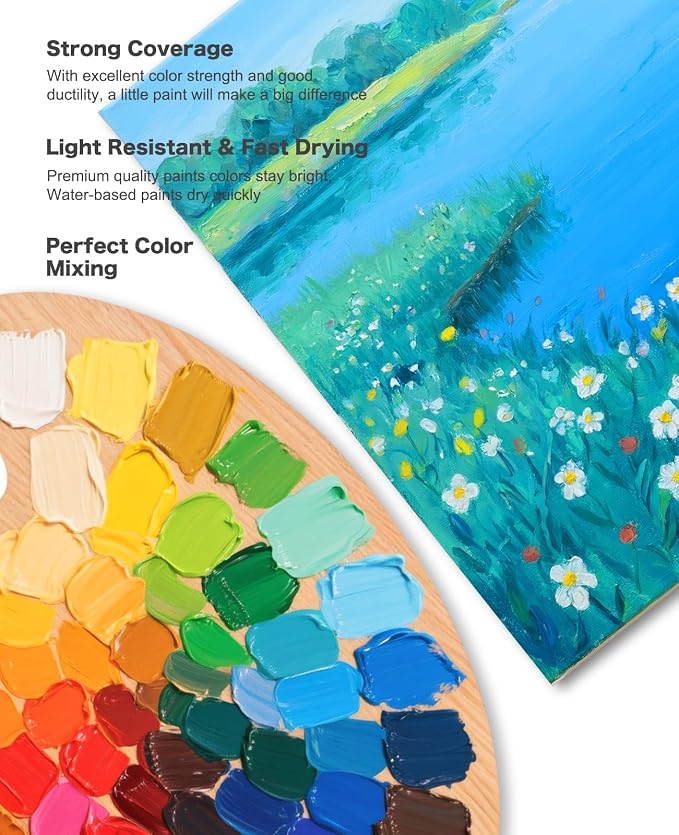 Acrylic Paint Set - 50 Colors 2 oz/59 ml Acrylic Paints for Professional Artists with 10 Brushes , Art Supplies for Painting Canvas Rock Wood Ceramic Glass Art Craft Painting, Rich Pigments Lasting Quality for Beginners, Students & Professional Artist