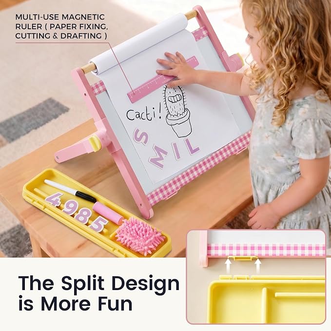 Tiny Land Tabletop Kids Art Easel, 5-Level Magnetic Drawing Board