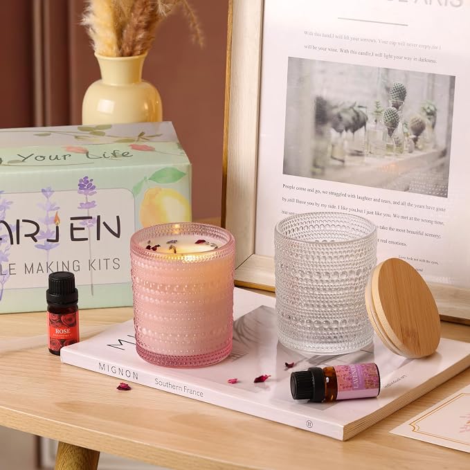 DARJEN Candle Making Kit for Beginners, 2 Jars Soy Wax Scented DIY Set | 100% Soy Wax, 10oz Glass Jars, Natural Cotton Wicks, Pleasant Scents, Instruction& More- Perfect as Home Decorations