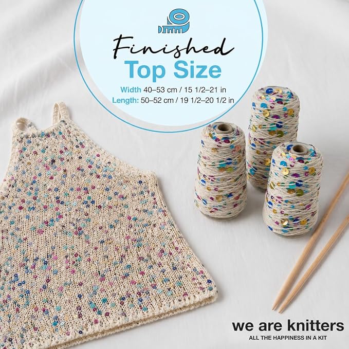 We Are Knitters Briolette Top Knitting Kit | Limited Edition DIY Knitting Kit for Women | Beginner-Friendly Top Kit with 3 Dancing Queen Opalite Cotton Yarn, Pattern & 1 Needles
