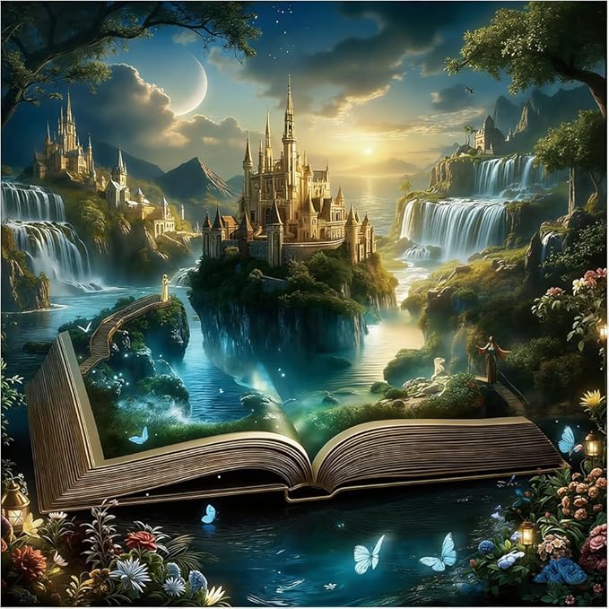 EIBEILI Waterfall Scenery Diamond Art Kits for Adults,Castle Diamond Painting Kits for Adults Beginner,5D DIY Full Round Drill Diamond Dots Paintings for Home Wall Decor Gift 14X14inch