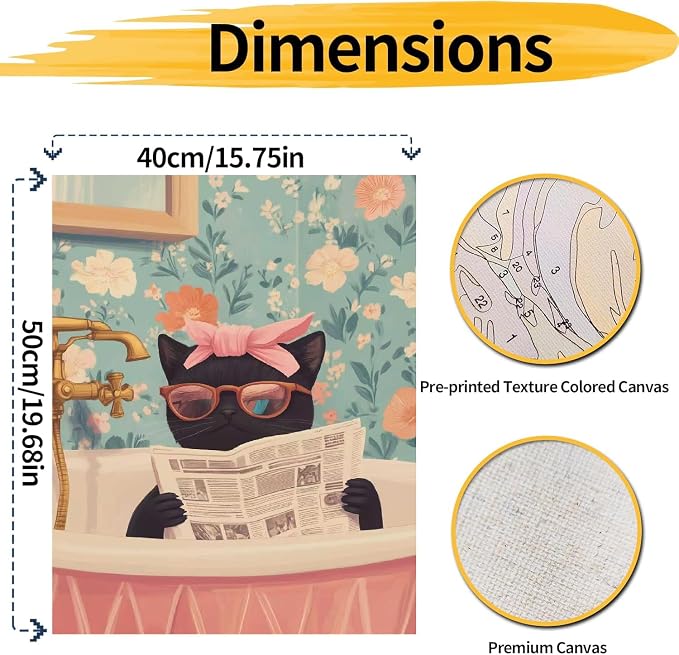 pchmcu Black Cat Paint by Number for Adults,Funny Animal in Bathroom Painting by Numbers,DIY Acrylic for Beginners Unframed,Easy Paint by Numbers Adults on Canvas for Decor 16x20inch