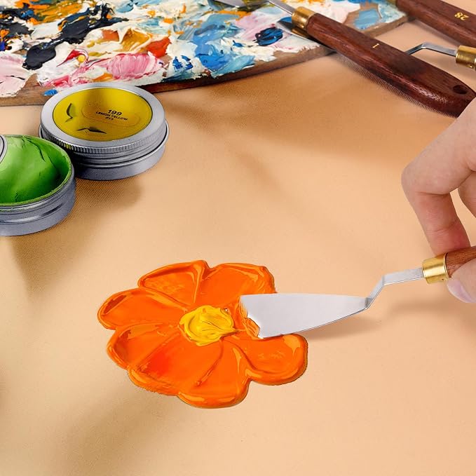 2 Pieces Palette Knife Set Stainless Steel Spatula palette knife for oil painting acrylic painting, LIGHTWISH Painting Knife with Wood Handle for Artist Painting supplies
