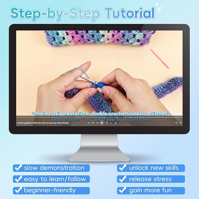 Aeelike Crochet Blanket Kit for Beginners, Easy Crochet Kits, Blue Gradient