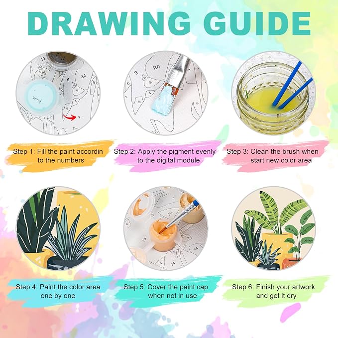GEEHEIY Framed Paint by Numbers Kit for Adults, Potted Plants, 8 x 12 Inch | DIY Adult Paint by Number Kit for Beginners, Botanical Wall Decor, Stress Relief Craft Gift, Creative Hobby
