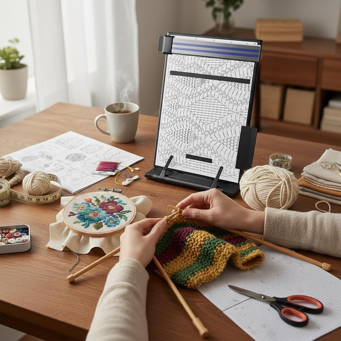 Flutesan Magnetic Pattern Holder Knitting Cross Stitch,13.78 X 8.27 Inches | Chart Keeper with 4 Magnets, For Crochet Needlepoint Embroidery, Adjustable Stand Securely Holds Crafting Patterns