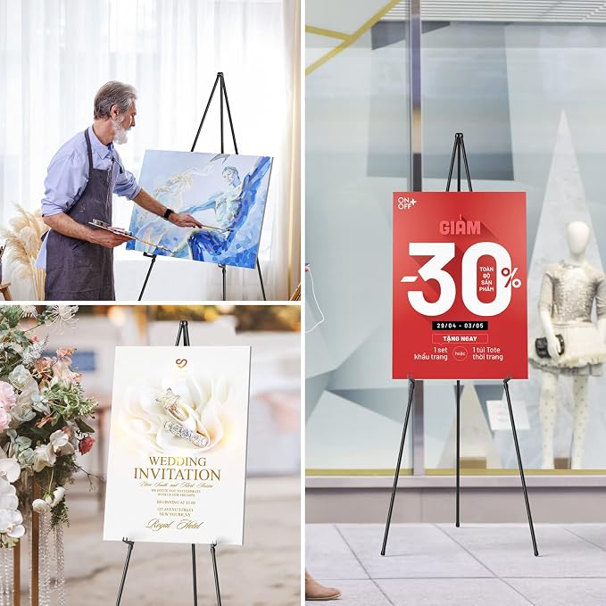 Easel Stand for Display, Aredy 63" Portable Painting Easel, Lightweight Metal Easels for Painting Canvas, Wedding Sign (4 Pack)