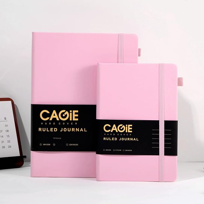 CAGIE Pink Journal Notebook for Women Leather Journaling Diary Daily, A5
