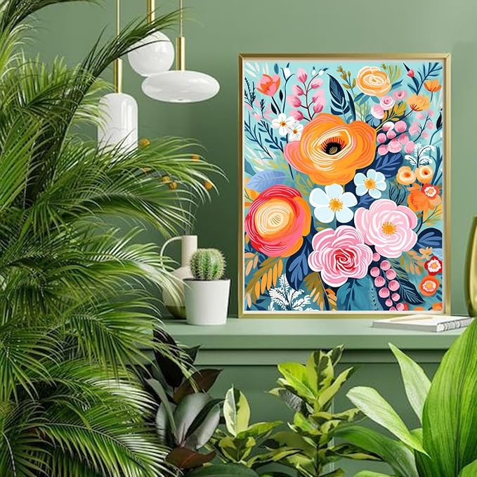 YarnMate Flowers Paint by Numbers Kit for Adults - Flowers Paint by Number on Canvas Without Frame, DIY Acrylic Painting for Gift Home Wall Decor (16x20 Inch)