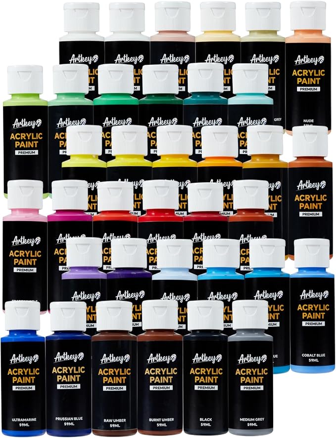 Artkey Acrylic Paint Set - 36 Colors 2 oz/59 ml Acrylic Paints Professional Artists Painting Kit for Canvases Fabric Rock Leather Easter Egg Wood Ceramic Glass Art Craft Painting