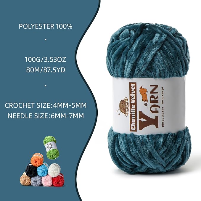 Chenille Crochet Sapphire Blue Yarn 3 Pack