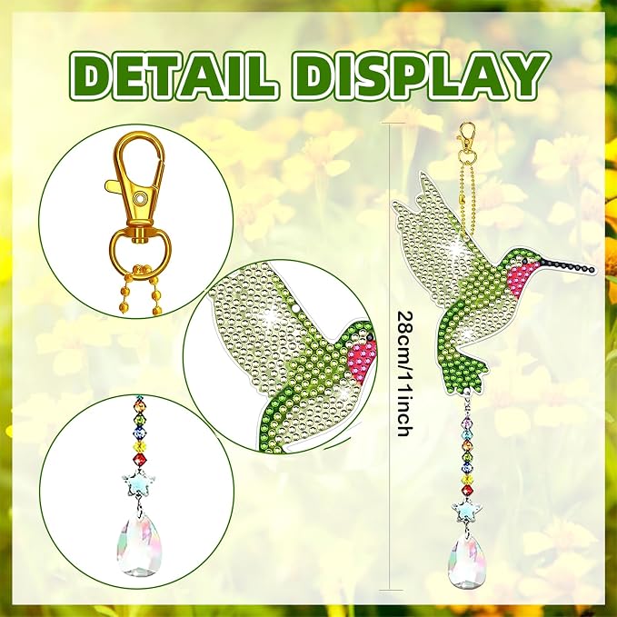 6 Pcs Diamond Painting Wind Chimes Rhinestone Hummingbird Diamond Art Suncatcher Double Sided 5D DIY Diamond Painting Kits for Adults Christmas Ornament Best Gifts for Mother