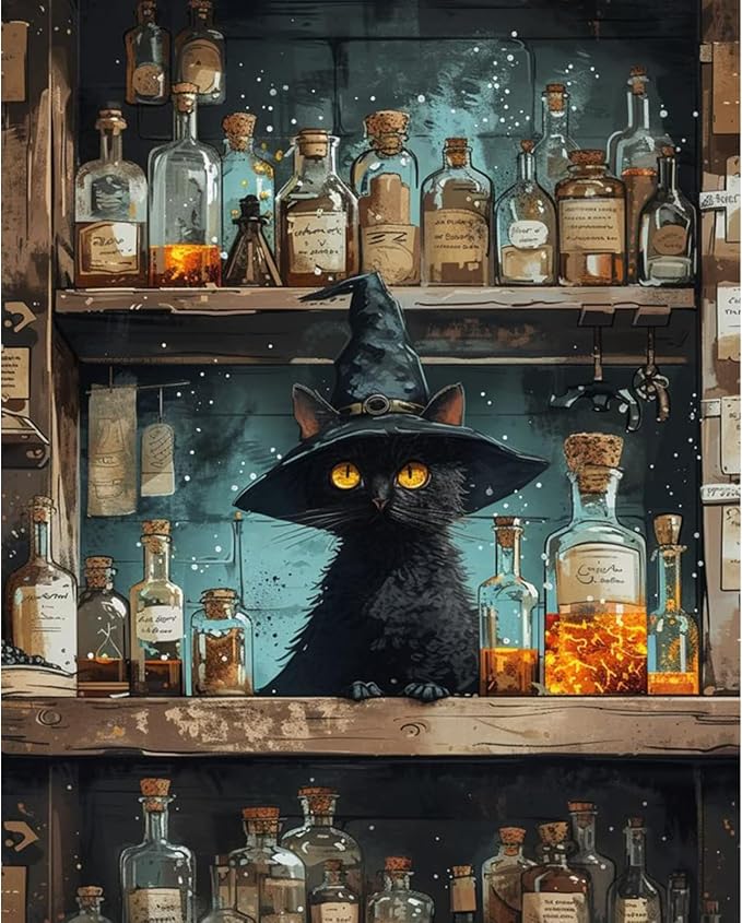 Yezavesu Black Cat Paint by Numbers Kit for Adults Without Frame 16x20 in | Magic Paint by Numbers for Adults Beginner, Cat DIY Acrylic Painting, Stress Relief Craft Kits, Home Wall Decor Gift
