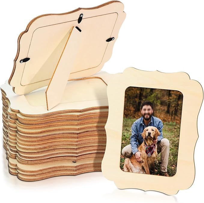 VOKOY 20 Pack Wooden Picture Frames for Crafts, 4" x 6" Photos DIY Wood Frames for Crafting,Unfinished Standing Photo Frames DIY Craft Wood Decorate for Birthday Party Gifts,Vintage Shape