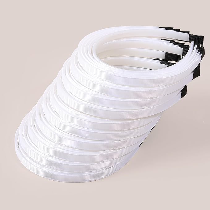50Pcs White Ribbon Wrapped Blank Hard Plastic Headbands