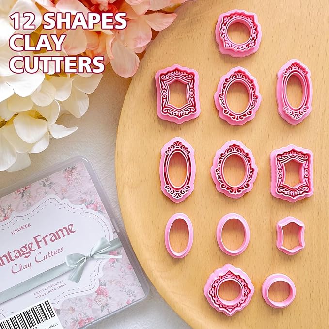 Keoker Vintage Frame Polymer Clay Cutters, Clay Earring Cutters Boho, 12 Shapes Polymer Clay Frame Cutters