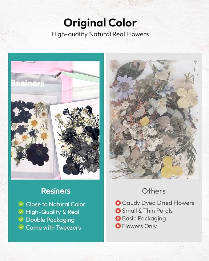 Dried Flowers, Resiners 100Pcs Pressed Flowers for Craft Black Real Natural Dried Flowers Dry Leaves Kit for DIY Making Crafts Resin Soap Candle Scrapbook Supplies Card Making Jewelry