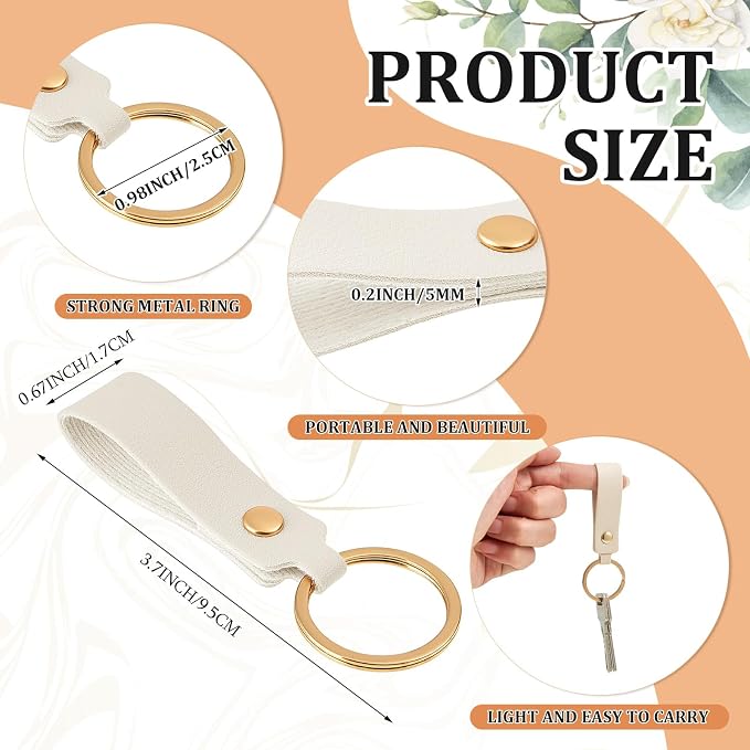 Wavyknot 100 Pcs Leather Keychain Blanks, 3.7 x 0.7 Inches, Ivory White