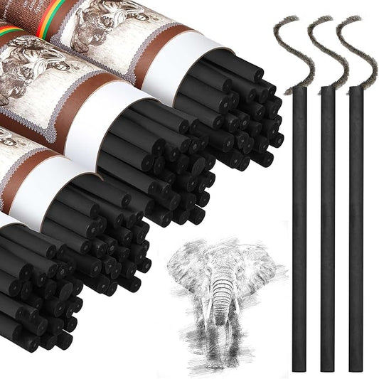 Gueevin 100 Pcs Soft Willow Charcoal Sticks Drawing,5-7mm | For Artists Beginners Students, Vine Charcoal Bulk for Sketching Shading Fine Art, Assorted Sizes, Back to School Gifts