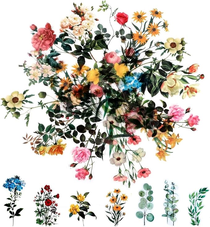 80 Vintage Flower Stickers for Scrapbooking, Self-Adhesive | Self-Adhesive Paper Stickers For Journals, Cards, Letters, Laptops, And Diy Decor