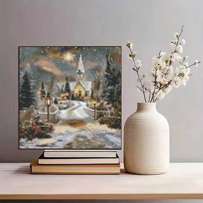 YIYITUPO Winter Church Snow Scene Diamond Painting Kit, 5D Christmas Diamond Painting, DIY Christmas Village Landscape Art Diamond Art Kits, 14X14 Inch Diamond Painting Kits for Beginners