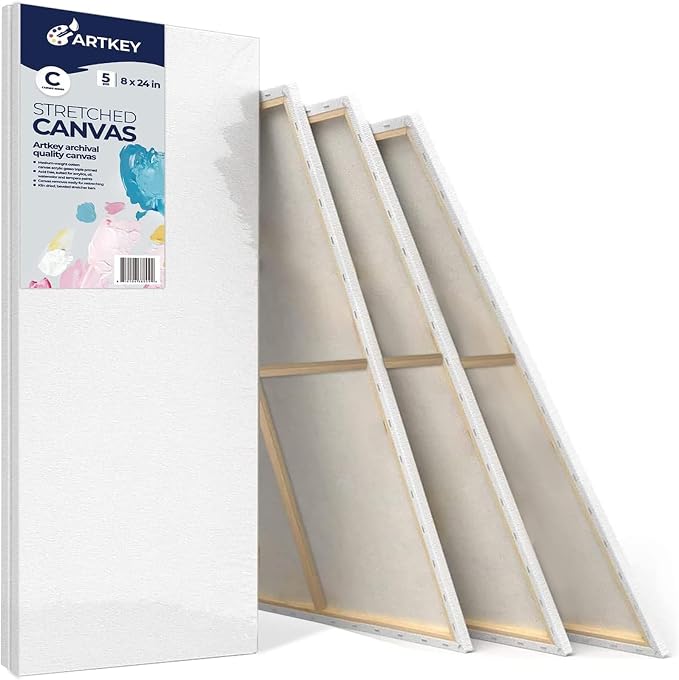 Stretched Canvases for Painting 8x24 Inch 5-Pack, 10 oz Triple Primed Acid-Free 100% Cotton Long Blank Canvas, Art Canvases for Oil Paint Acrylics Pouring & Wet Art Media, Pour Painting