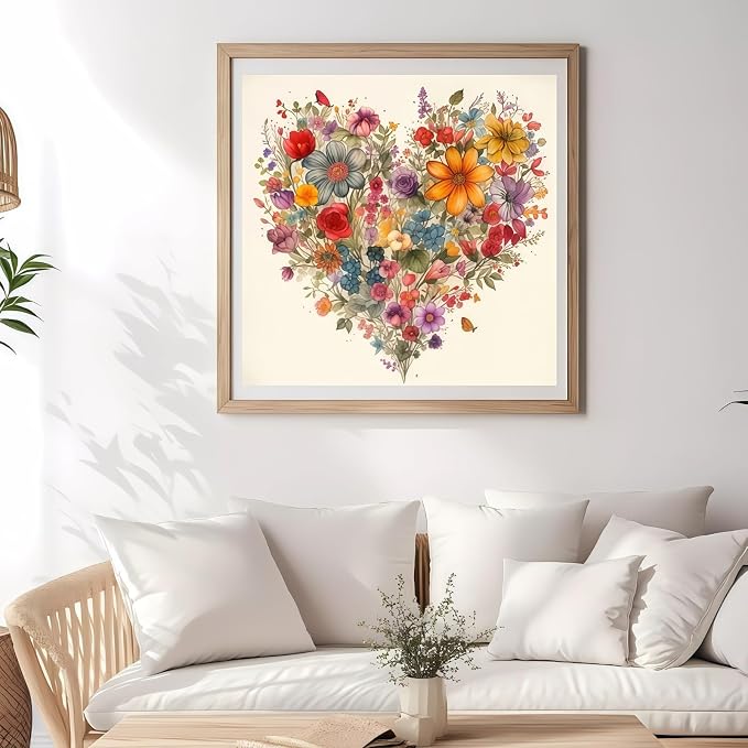 BYGFHLYW 5D Diamond Painting Kits for Adults, Heart Flower Diamond Art Kits | DIY Full Drill Diamond Dot Gem Painting for Home Wall Decor 13.78x13.78inch