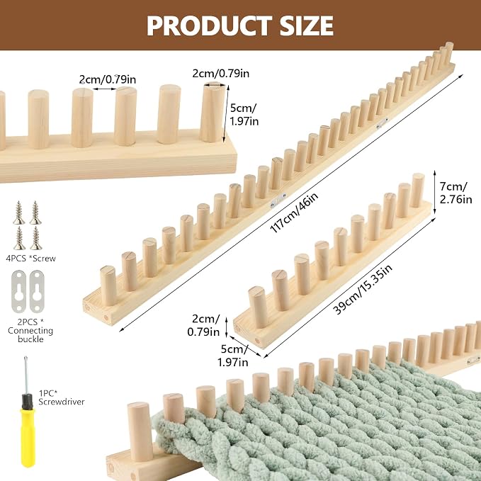 Hulvargont 46" Extra-Large Chunky Wooden Blanket Loom, Adjustable Frame Knitting Looms Kit, Chunky Knit Blanket Maker Kit for DIY Yarn Craft, Home Decor, Stress Relief, Beginner Friendly