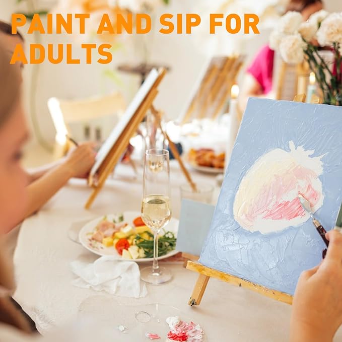 ESRICH 12 Pack 8x10 Canvas and Easel Set, Mini Acrylic Paint, Paint Brushes, Palettes, Aprons, Painting Kits for Adults Couples Friends Date Night Sip and Paint Party Supplies