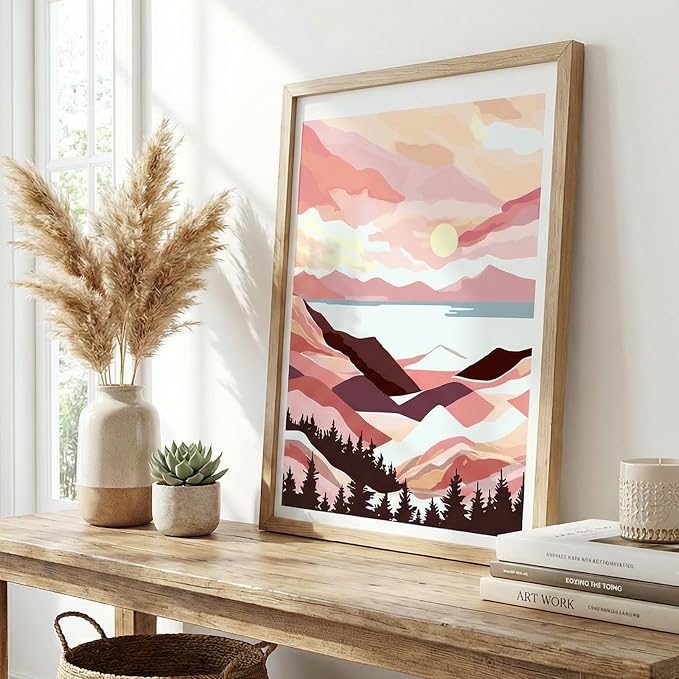 Qoosea Paint by Numbers Kit for Adults with Framed Canvas 4 Pack | Sunset and Sunrise Paint by Number Arts Kits for Beginner with Wooden Easel, Acrylic Set, Brushes for Home Decor, 9*12 Inch