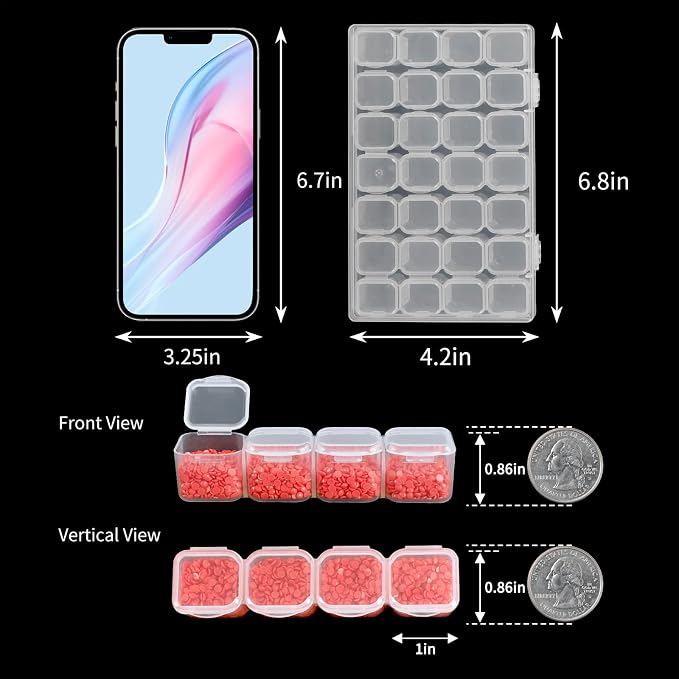 SGHUO Diamond Painting Storage Boxes 3 Pack 28 Grid Plastic Bead Organizer | Clear Plastic, Divided Compartments, for Diamond Art Beads Jewelry and Craft Supplies, Portable Project Storage