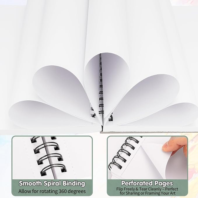 FIXSMITH 9"X12" Sketch Book, 100 Sheets, 68 lb/100gsm Sketchbook, Green | Acid Free Drawing Paper | Spiral Bound Artist Sketch Pad | for Kids, Beginners, Artists & Professionals | Bright White