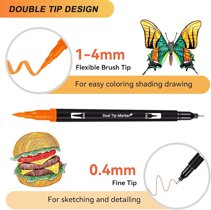 72 Colors Dual Watercolor Markers Pens for Adult Coloring Books with Bag | Art Marker Set with Fine & Brush Tip Pen for Bullet Journaling, Coloring, Drawing, Hand Lettering, Calligraphy, Art Supplies