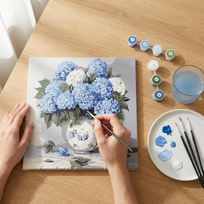 Paint by Numbers Kit for Adults,Hydrangea DIY Paint by Number With Frame | Paint by Number for Beginner,Adult Paint by Number,HD Color Canvas,DIY Tool Kits,Stress Relief Craft,Great Gift,10X10 inch