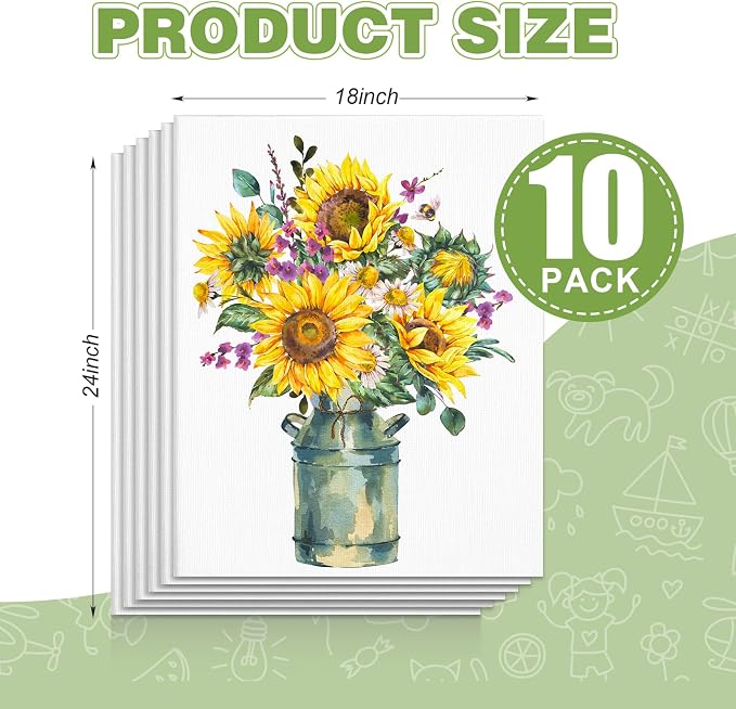 ESRICH Canvas for Painting 18x24 Inch, 10 Pack Canvas Boards for Painting Cotton Primed Acid Free Large Blank Canvases, Canvas Panels for Oil Paint, Watercolor, Acrylic Paint, Gouache and Tempera.