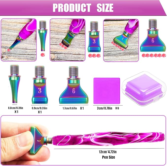 Diamond Art Tools Diamond Painting Accessories Kits with Screw Metal Tip Diamond Painting Pen Drill Bead Dot Pens for Art Craft Nail No Longer Loose (Purple Pen Color 3)