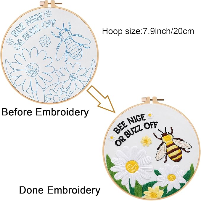 Louise Maelys Bee Embroidery Kit Funny Daisy Quote DIY Craft | Create Thoughtful Gifts with Cross Stitch Kits and Needlepoint Kit for Beginners, Perfect for Creative Hobbies and Home Decor