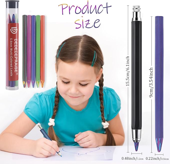5.6MM Mechanical Pencil Lead Refills - Rainbow, Graphite - Soft, Medium, Hard - Clutch Pencil Refills - 5 PCs