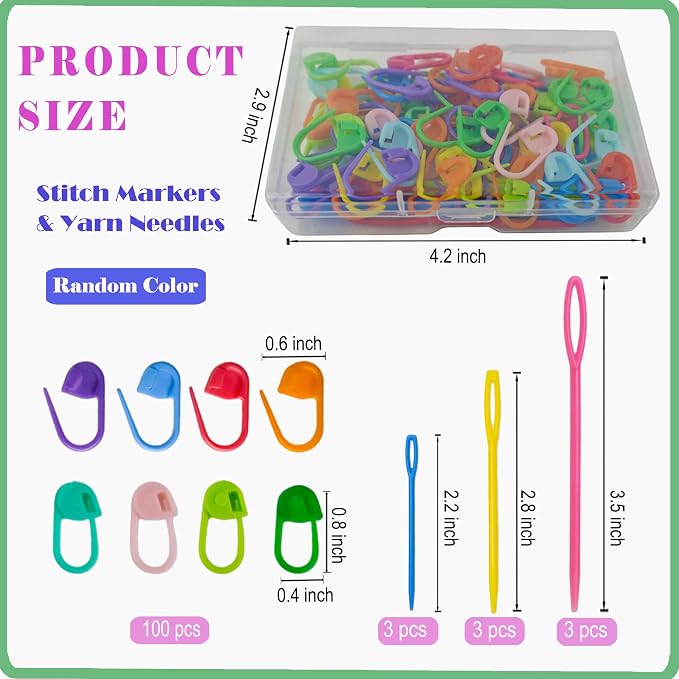 DeliaVo 100Pcs Stitch Markers for Crocheting and 9Pcs Yarn Needles Kit