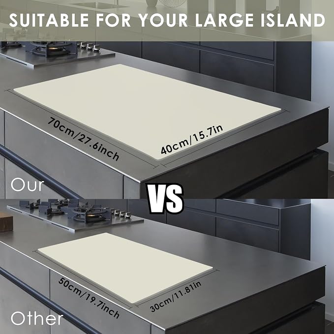 Extra Large Silicone Placemat, Food-Grade Flexible Silicone Mat Kids Non-Slip Dinner Placemat Waterproof Heat Insulation Countertop Protector Silicone Pastry Rolling Dough Mats 27.6 x 15.7''Beige