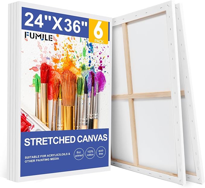 FUMILE Canvas for Painting 24x36, 6 Pack Large Stretched Canvas for Painting-5/8 in Profile Primed White Blank Painting Canvas Value Pack for Oil & Acrylic Paint