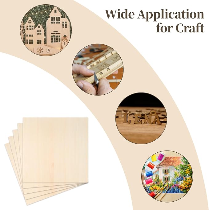 Balsa Wood, Plywood Sheet, Unfinished Basswood Blanks, 12×12×1/8 in, 5 Pcs | for Laser Cutting, Engraving, Burning, Crafts, Paint; Smooth and Polished, No Burrs, Wood Craft Supplies