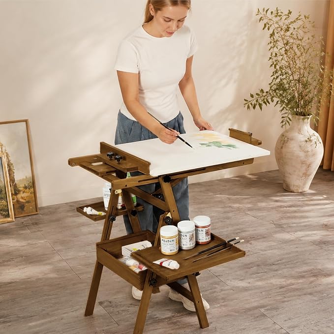 MEEDEN Painting Easel with Storage and Tray: H-Frame Beech Wood Art Easel | Easel Stand for Adults, Artists, Students, Beginners - Adjustable 50"-80" H, Holds Canvas Up to 47 Inches