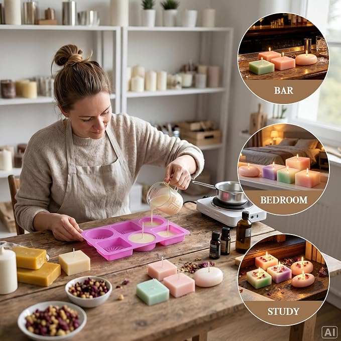 Mold for Handmade Soaps, 3 Pack Soap Molds with 50 Bags, 100 Labels, Twine & 2 Bubble Wrap Sheets, Silicone Soap Making Supplies for DIY Soap, Candle Making, Easy Release