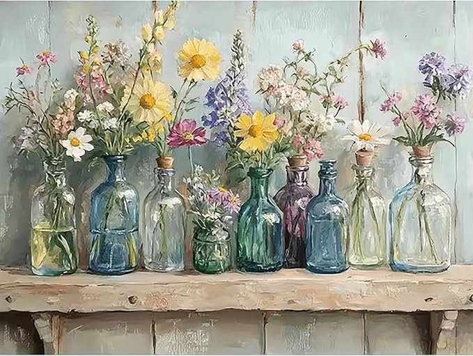 Rustic Country Flowers Diamond Art Kits for Adults,Diamond Painting Decor