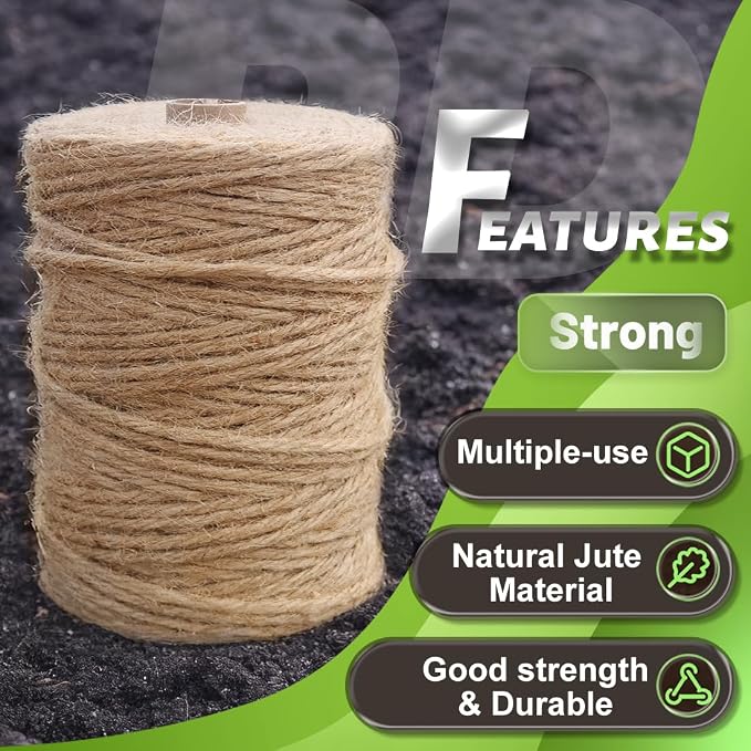 Jute Twine 3MM x 350FT Jute Rope for Crafts Gardening Garden Plant Gift Wrapping Art Decoration Packing Material Christmas Twine Bulk Heavy-Duty (Brown 3mm* 350ft)