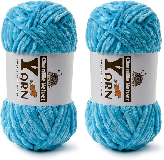 Chenille Crochet Lake Blue Yarn 2 Pack