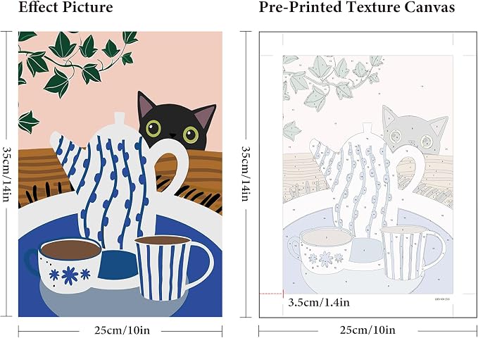 6 Pack Paint by Numbers Kit for Adults Beginner Black Cat, 10x14 Inch | Without Frame Canvas, DIY Acrylic Adult Paint by Number Kits Cat, Stress Relief Craft Kits, For Home Wall Decor Gift