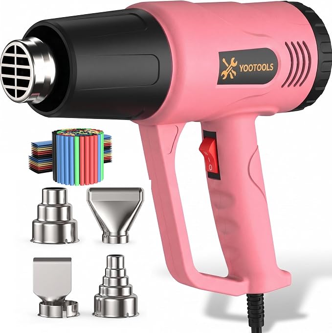 Pink Heat Gun 900W with 4 Nozzles, Dual Temp Hot Air Gun for Shrink Tubing
