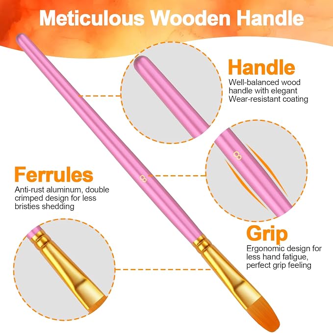 Paint Brushes Set, 16 Pack 160 Pcs Round-Pointed Tip Paintbrushes Nylon Hair Artist Acrylic Paint Brushes for Acrylic Oil Watercolor, Face Nail Art, Miniature Detailing & Rock Painting, Pink
